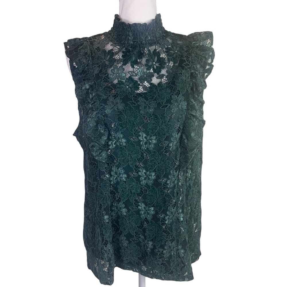 New Cable & Gauge Emerald Green Lace Layered Cap Sleeve Shirt Large Party